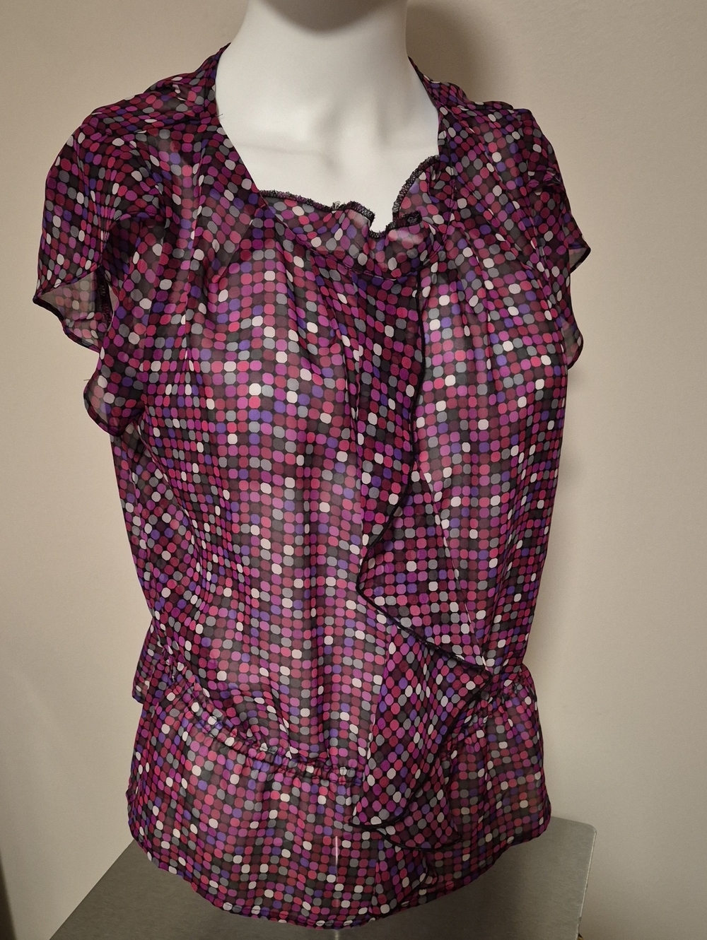Covington Purple Polka Dot Ruffle Blouse
